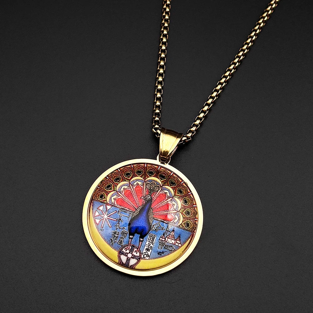 Yazidi Melek Taus Peacock Glass Pendant Necklace