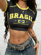 Brazil Print Jersey Short Sleeve Top
