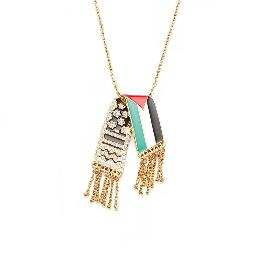 Fashion Stainless Steel Zircon Tassel Scarf Palestine