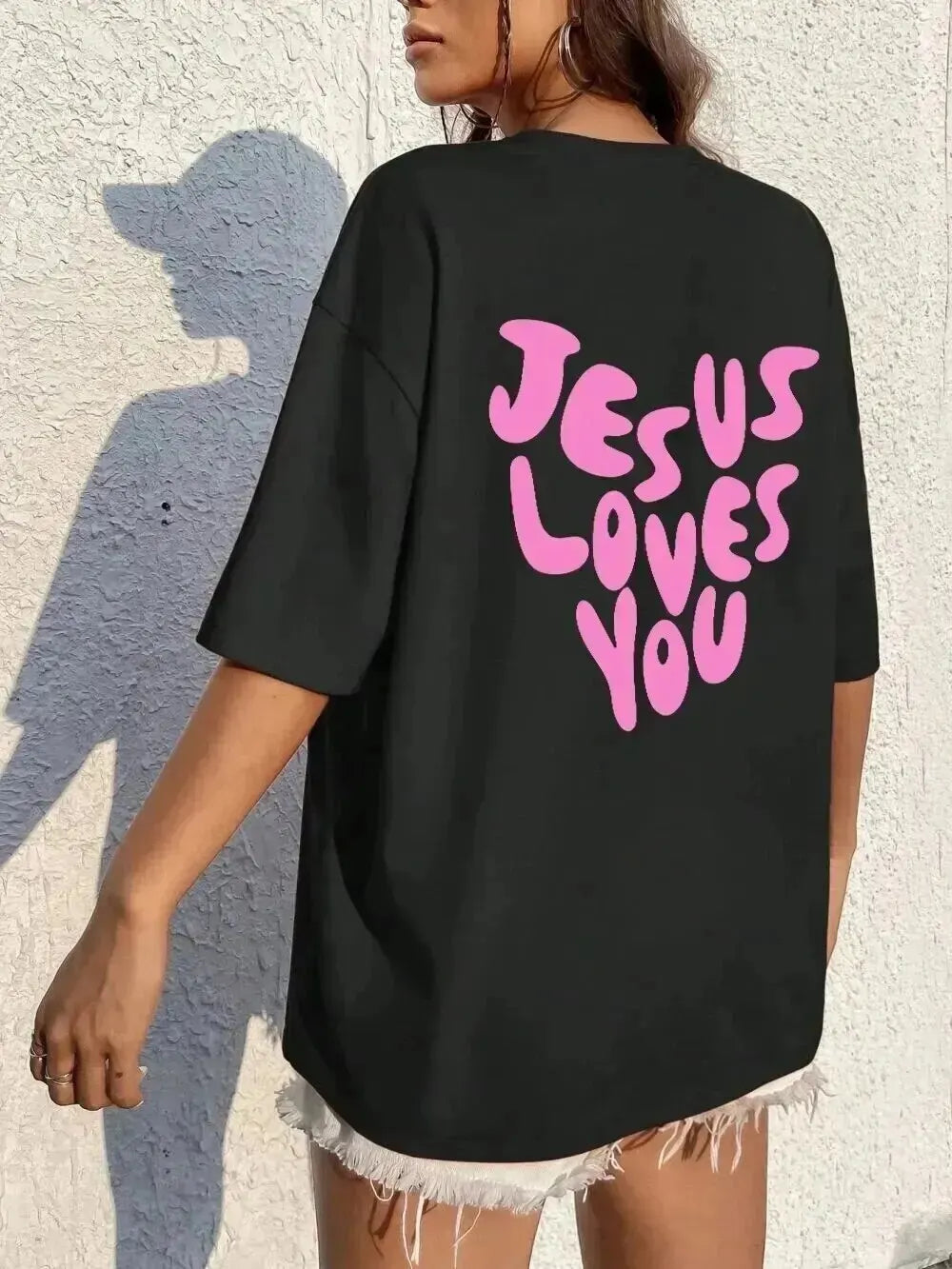 Jesus Loves Me Letter Female Cotton T-Shirts