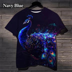 3D Peacock Feather Pattern Casual T-shirt