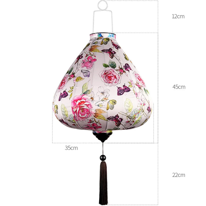 Chinese Silk Ancient Style Floral Hanging Lantern