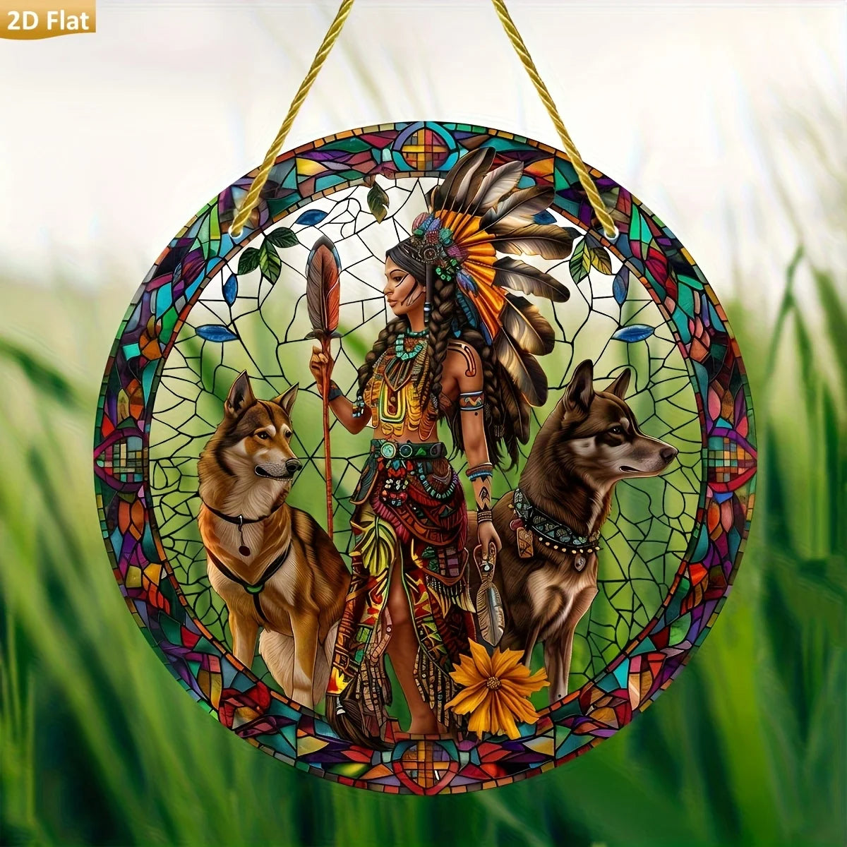 Indigenous Woman Vibrant Acrylic Suncatcher