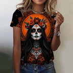 Women's T-shirt for Girls Short Sleeve Day of the Dead Undead Skull