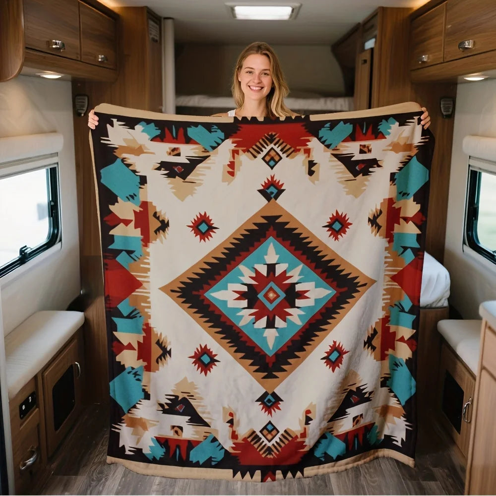 Throw Blanket Southwestern Tribal Red Brown Native American