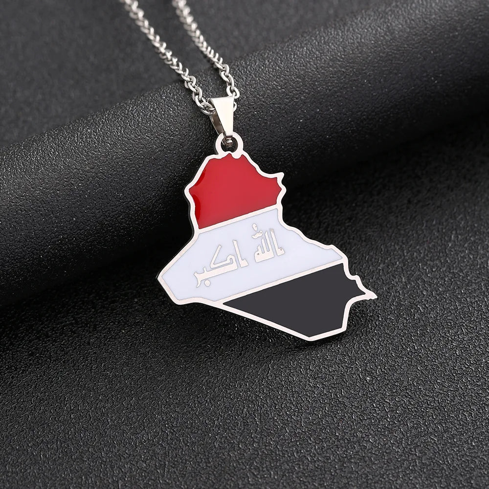 Stainless steel Iraq map necklace