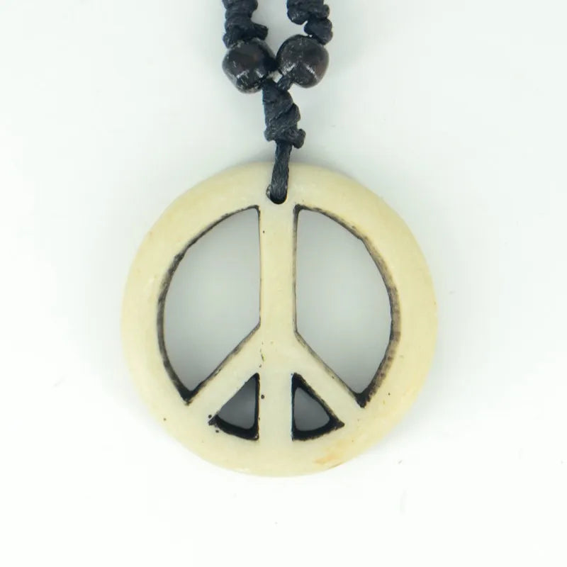 Peace Sign Bone Resin Carving Pendant Necklace