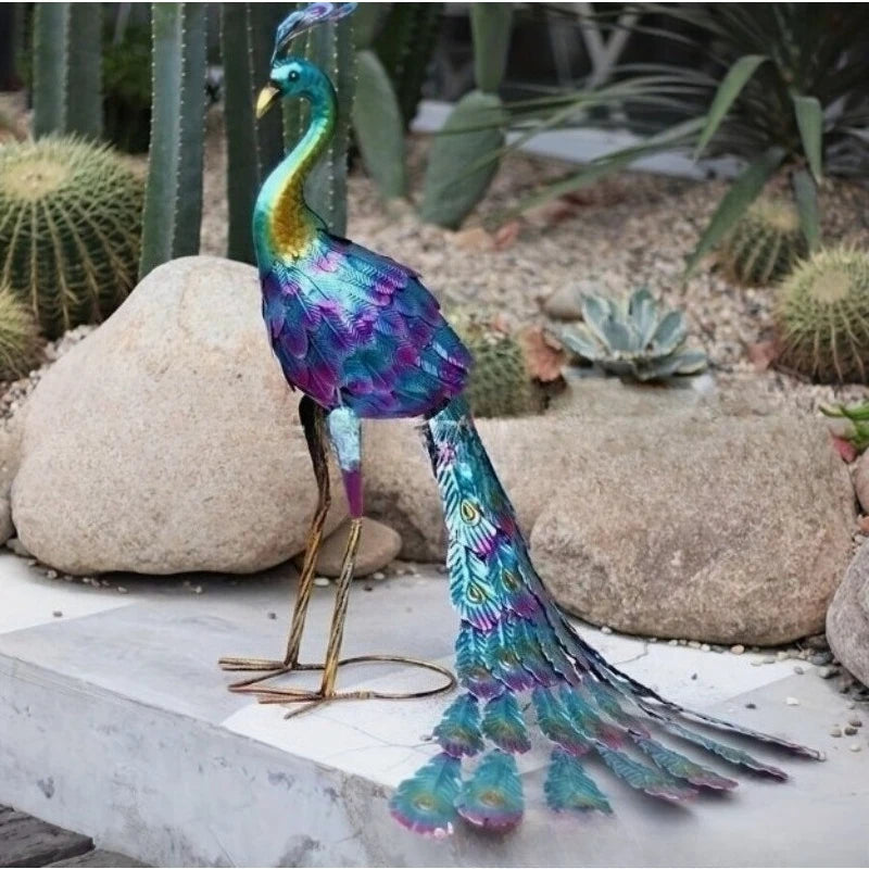 Multicolor Metallic Peacock Statue