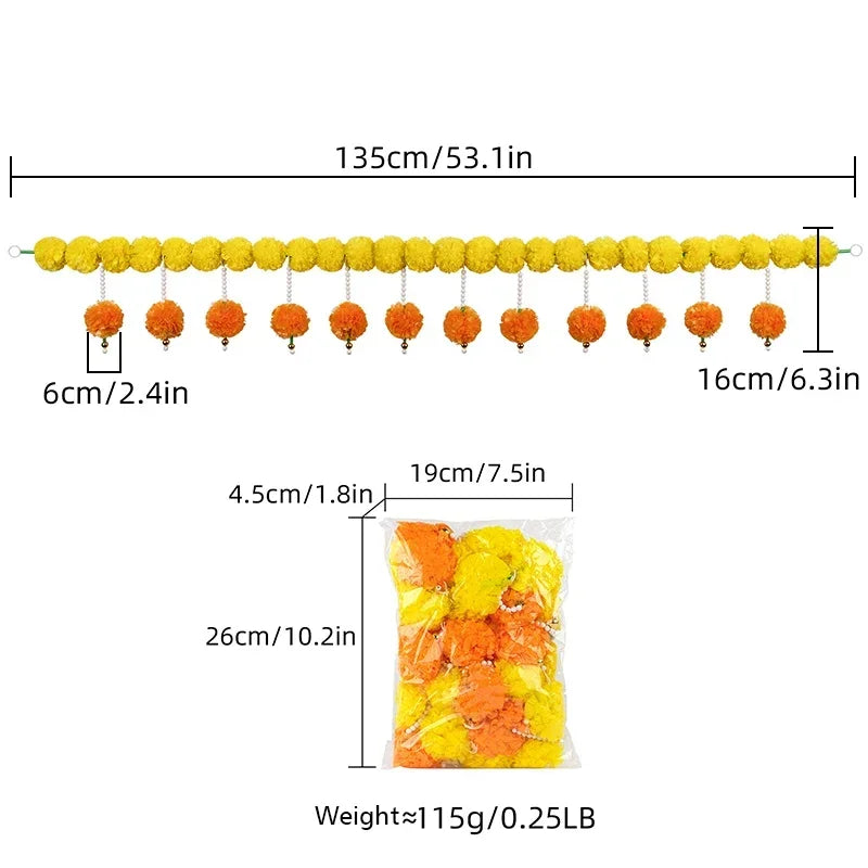 Artificial Marigold Flower Wreath for Diwali, and Mexican Day of The Dead Party Decoration