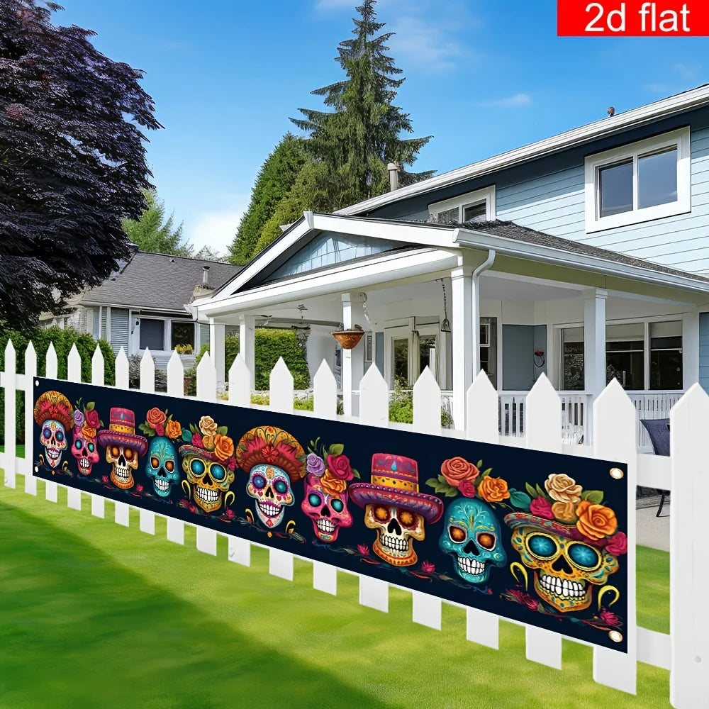 2D flat banner, 1 piece, Mexican Day of the Dead courtyard banner