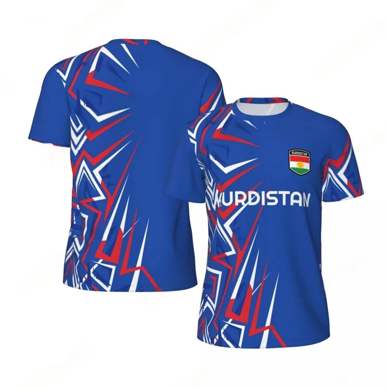 تي شيرت رجالي مسامي سريع الجفاف ومطبوع ثلاثي الأبعاد عليه علم كردستان للرياضة، قميص كرة قدم خارجي، ملابس النادي والمشجعين والفريق بأكمام قصيرة، لباس صيفي علوي