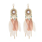 TopHanqi Bohemian Hollow Dream Catcher Leaf Feather Earrings