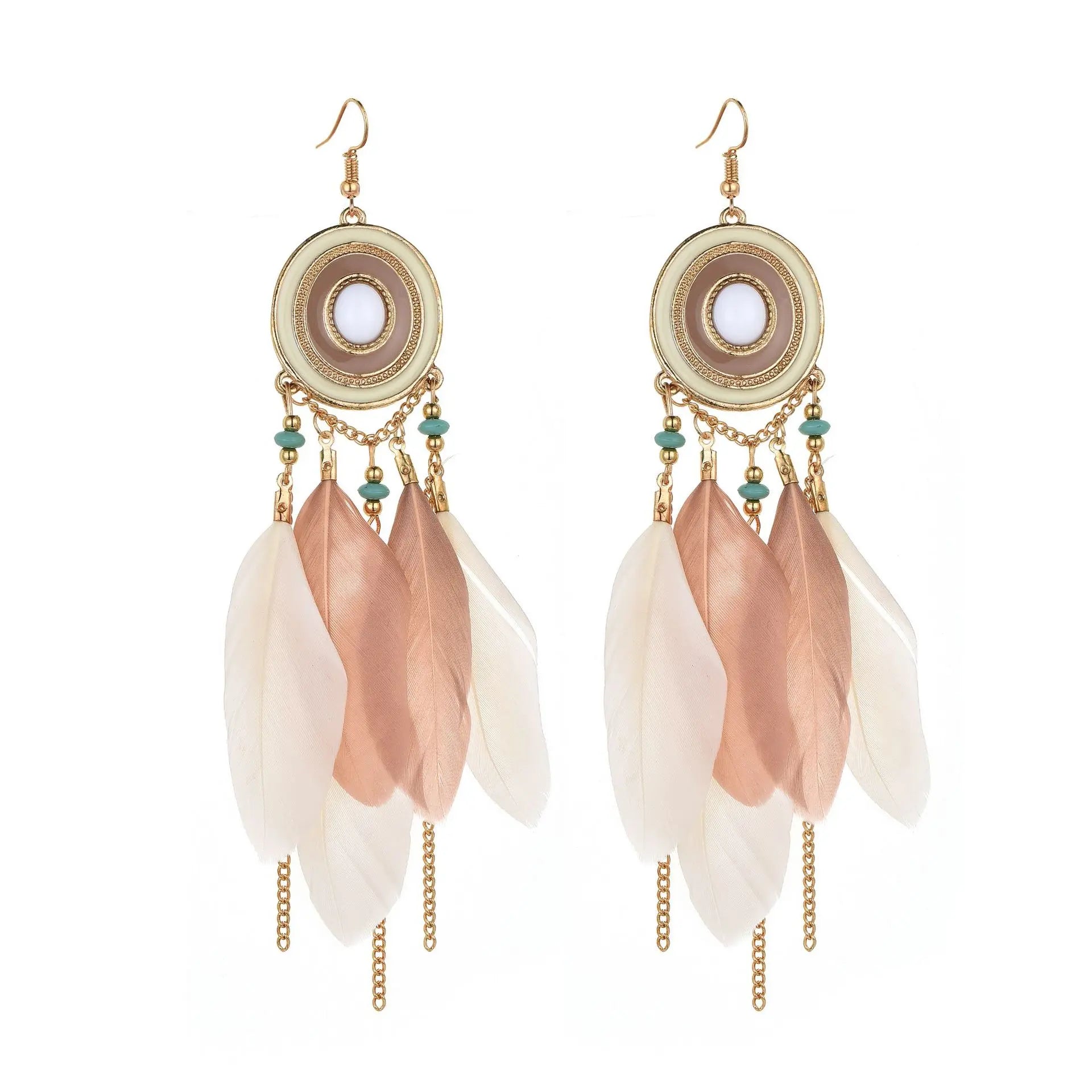 TopHanqi Bohemian Hollow Dream Catcher Leaf Feather Earrings