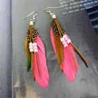 Tassel Dangling Earrings Colorful Feather
