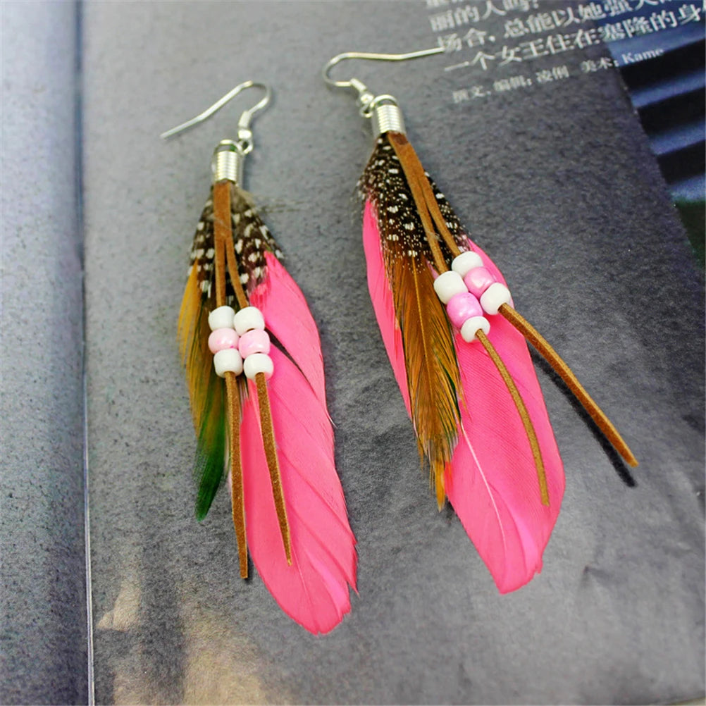 Tassel Dangling Earrings Colorful Feather