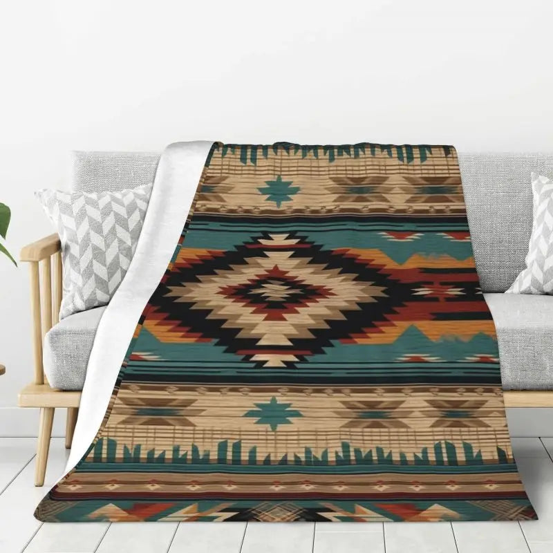 Native American Navajo Boho Aztec Pattern Blanket