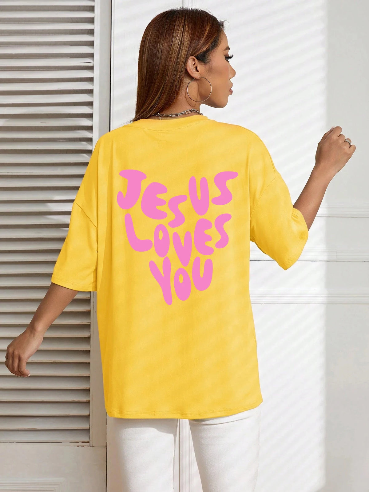 Jesus Loves Me Letter Female Cotton T-Shirts