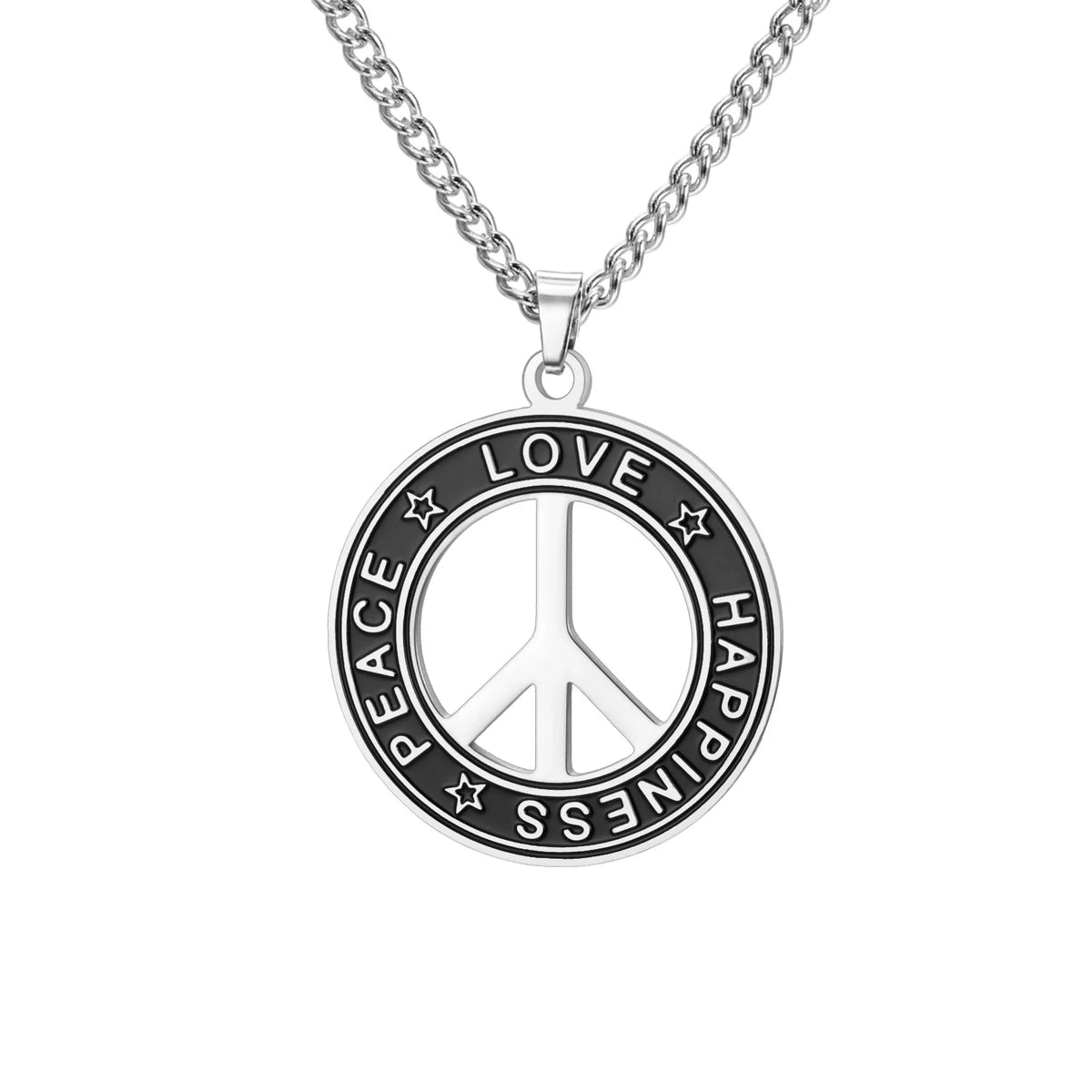 Peace Sign Choker for Men Stainless Steel Pendant Necklace