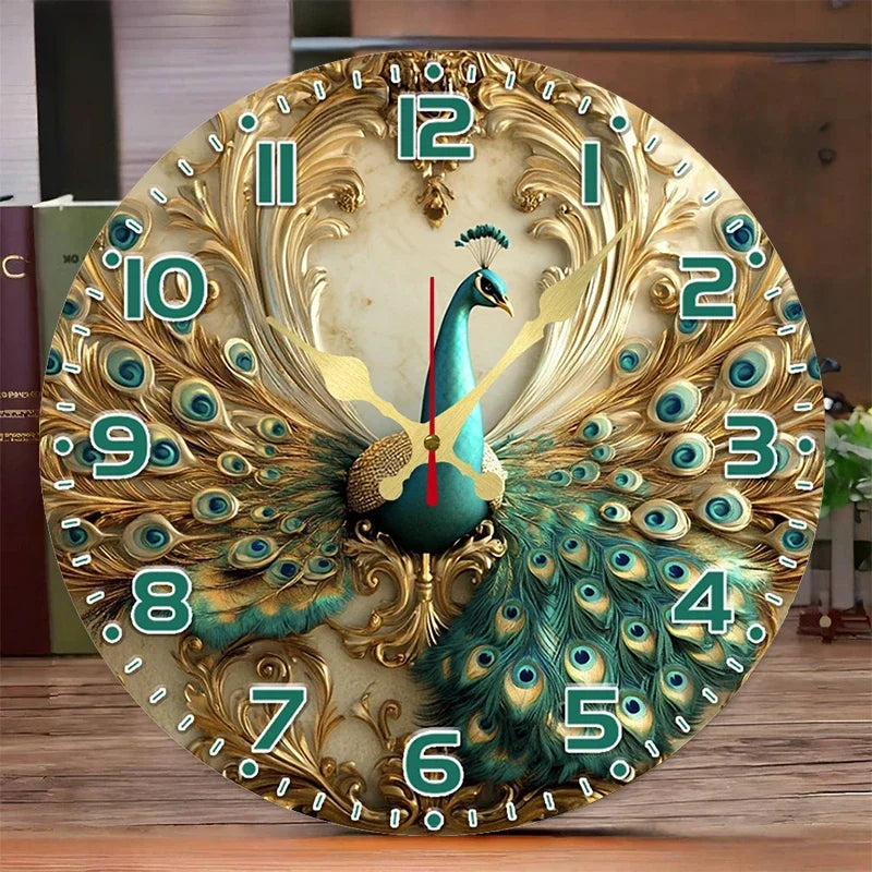 Magnificent Peacock Wooden Wall Clock