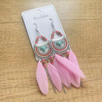White Semicircle Long Feather Tassel Ladies Earrings