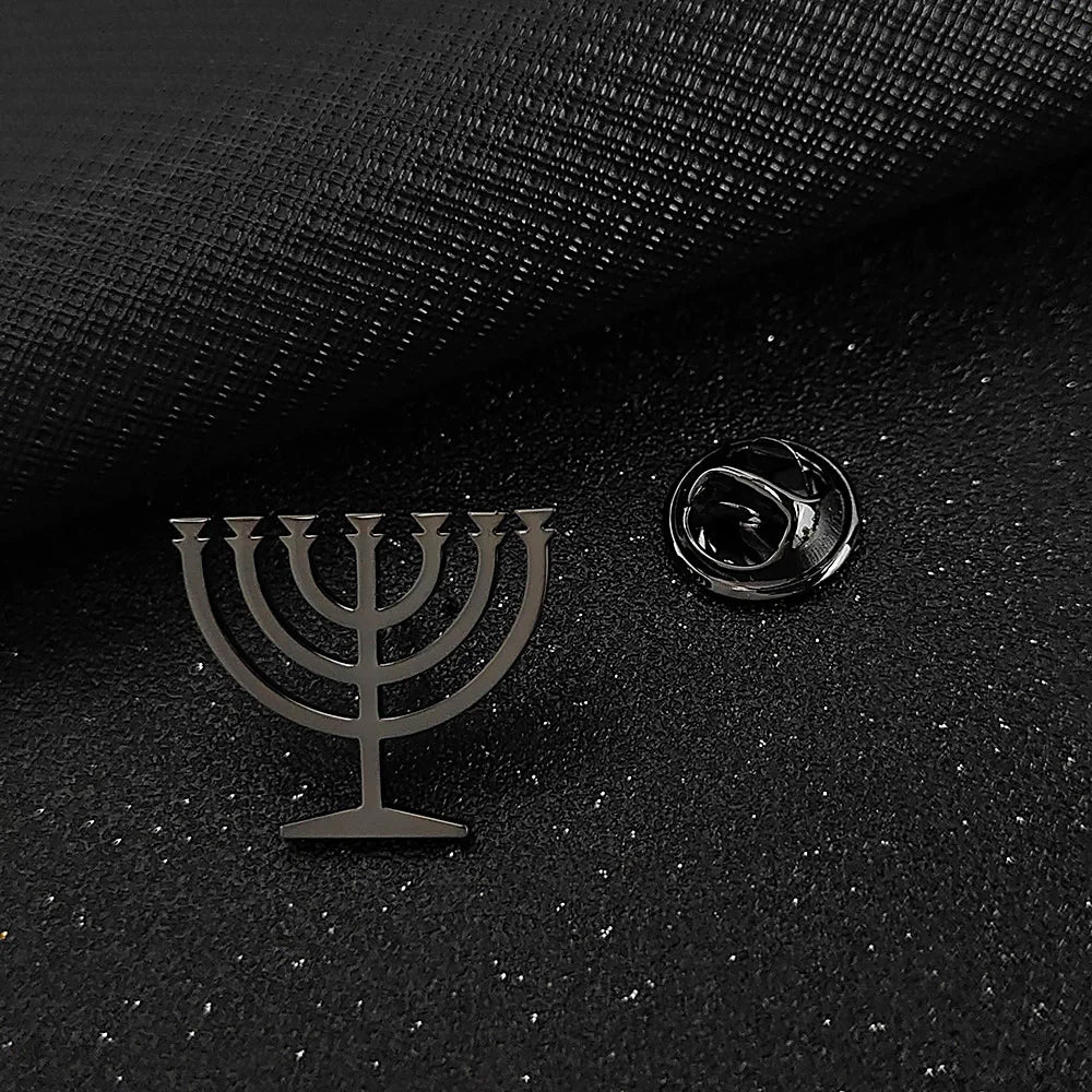 Jewish menorah men's brooch stainless steel lapel pin