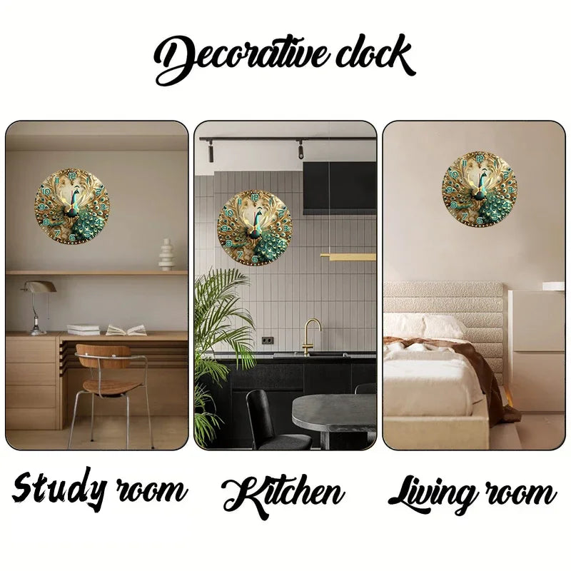 Magnificent Peacock Wooden Wall Clock