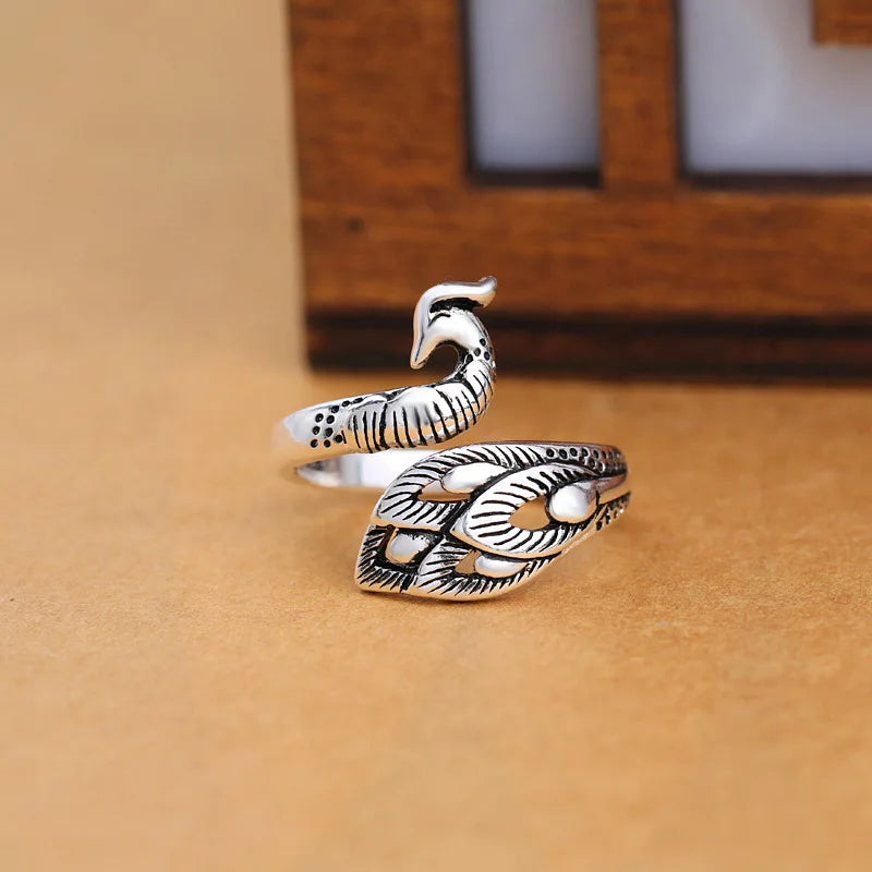 Sterling Silver Peacock Adjustable Rings