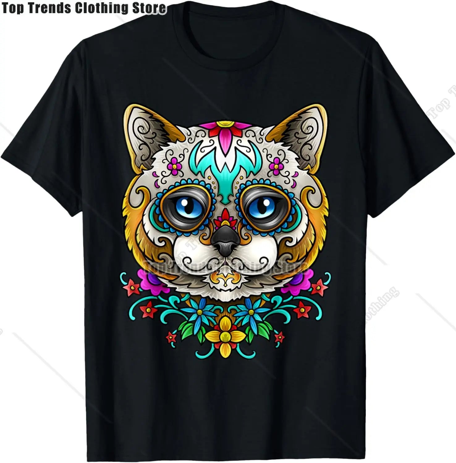 Cute Sugar Skull Cat Dia De Los Muertos Day of The Dead T-Shirt Mexican