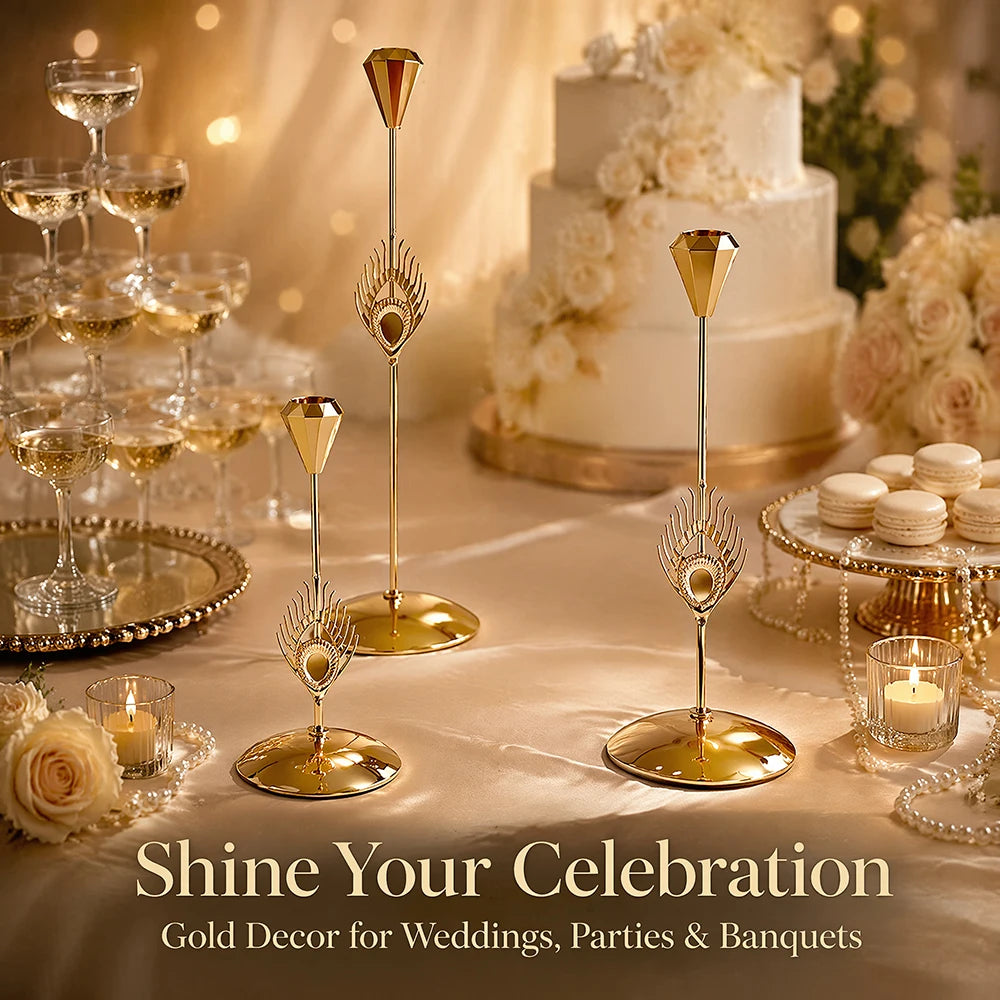 Set Gold Peacock Candle Holders