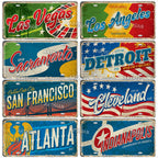 USA License Plate Landmark Metal Sign