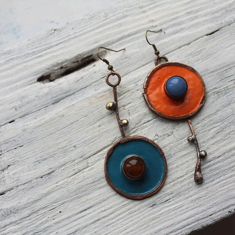 Ancient Bronze Metal Painting Drop Earrings