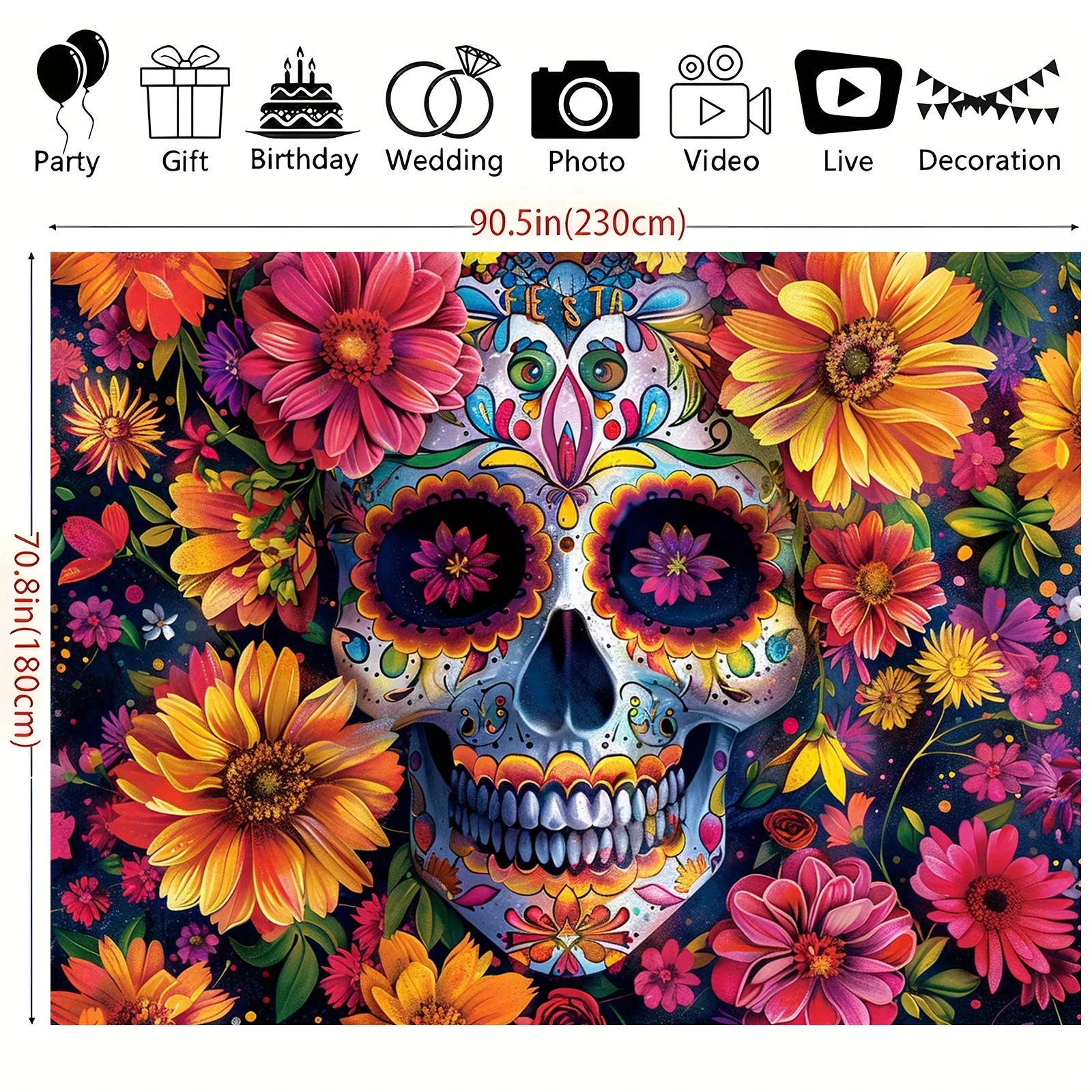 1 large sugar skull flower party banner - Mexican Day of the Dead