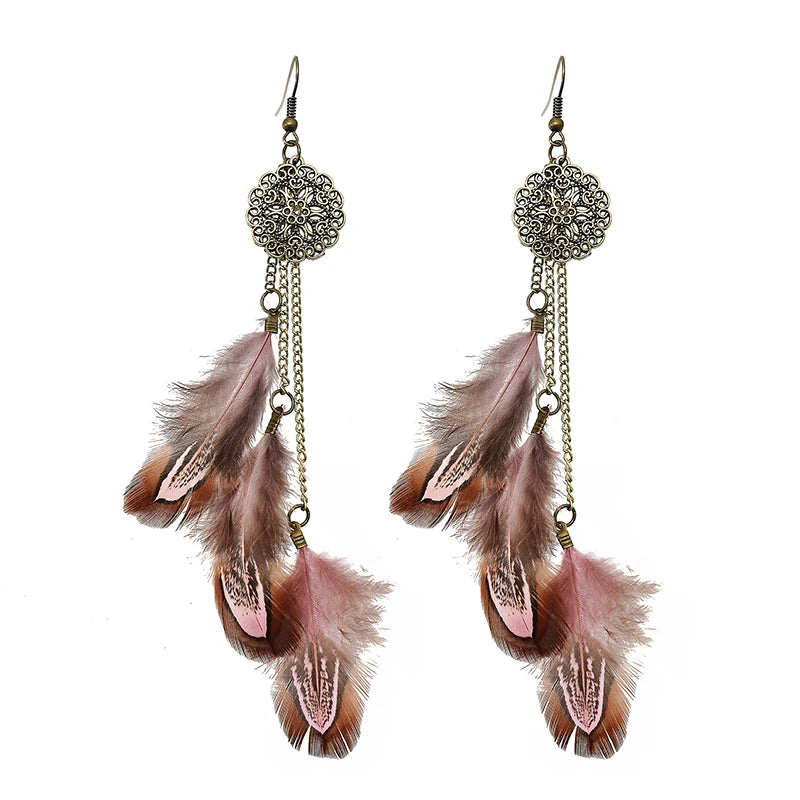 Feather Earrings Handmade Chain Long Earrings