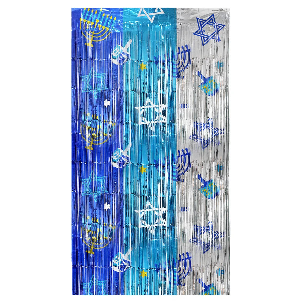 Hanukkah Rain Silk Curtains - Jewish Festival Party Decor