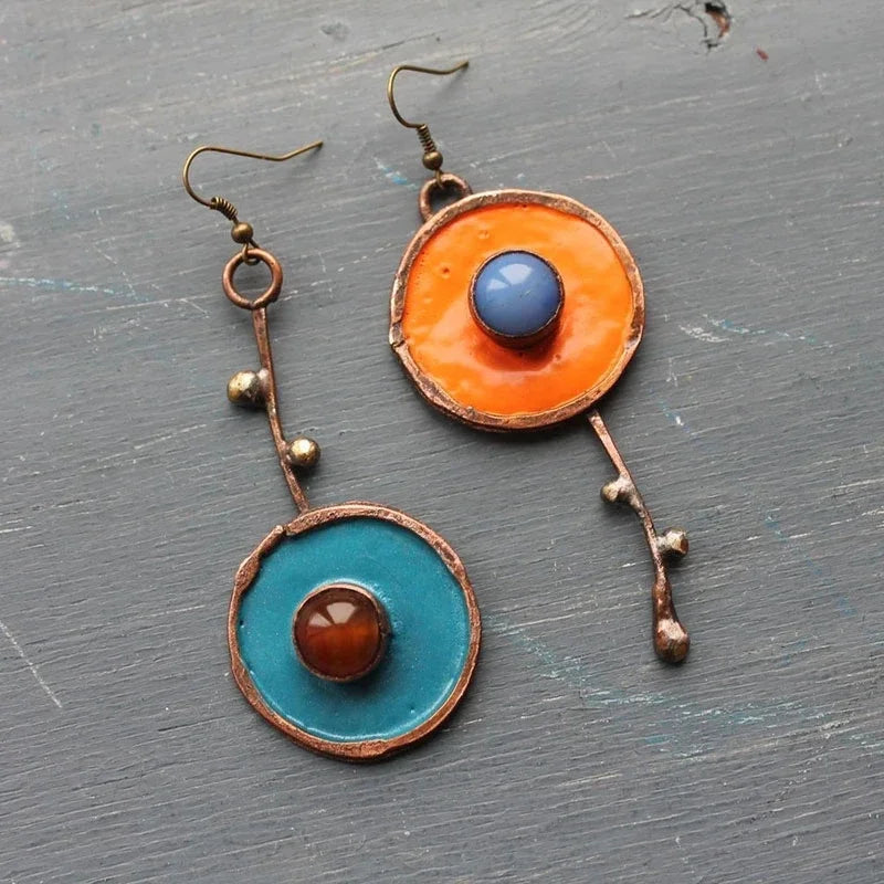 Ancient Bronze Metal Painting Drop Earrings