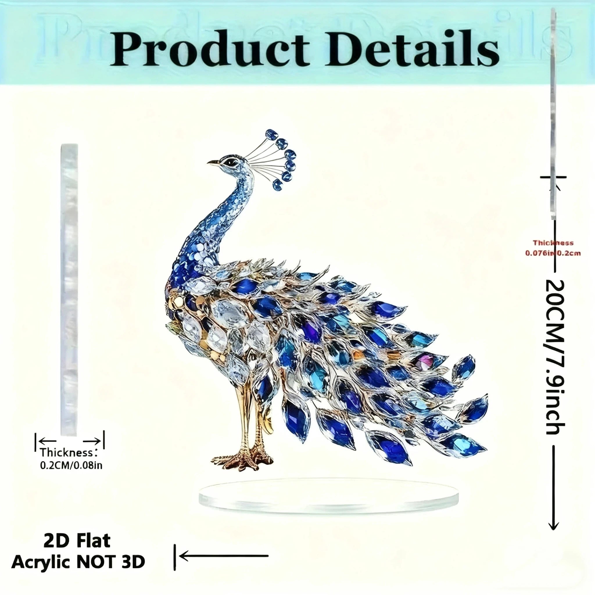 1Pcs Quality 2D Crystal Peacock
