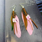 Tassel Dangling Earrings Colorful Feather