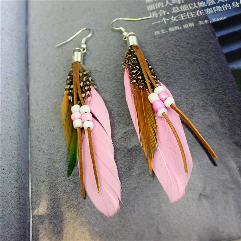 Tassel Dangling Earrings Colorful Feather
