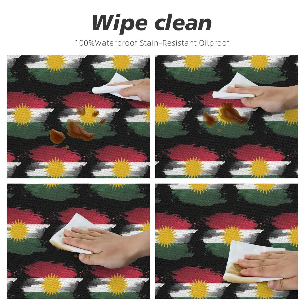Kurdistan Flag Waterproof Round Tablecloth