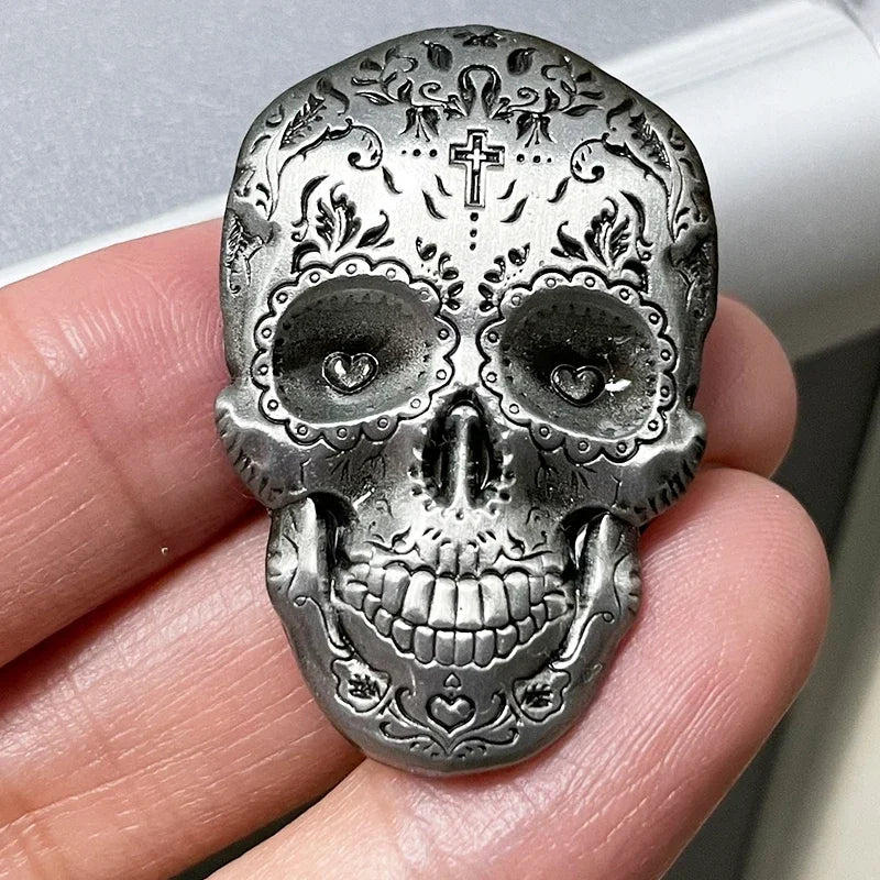 Sugar Skull Bones Brooch Skeleton Metal Badge Day of The Dead Gothic