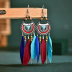 White Semicircle Long Feather Tassel Ladies Earrings