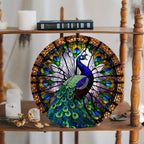 Aluminum Metal Sign Faux Stained Glass Peacock