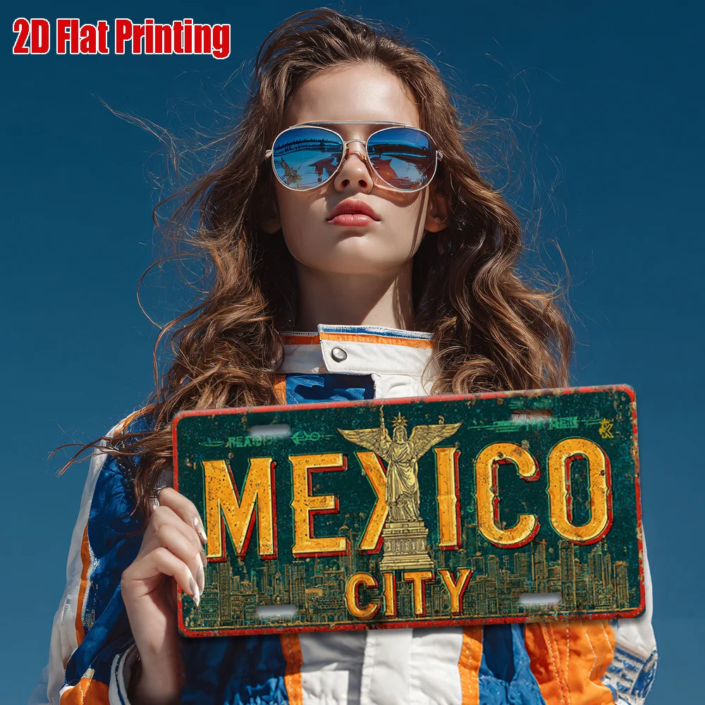 Mexico City Metal License Plate