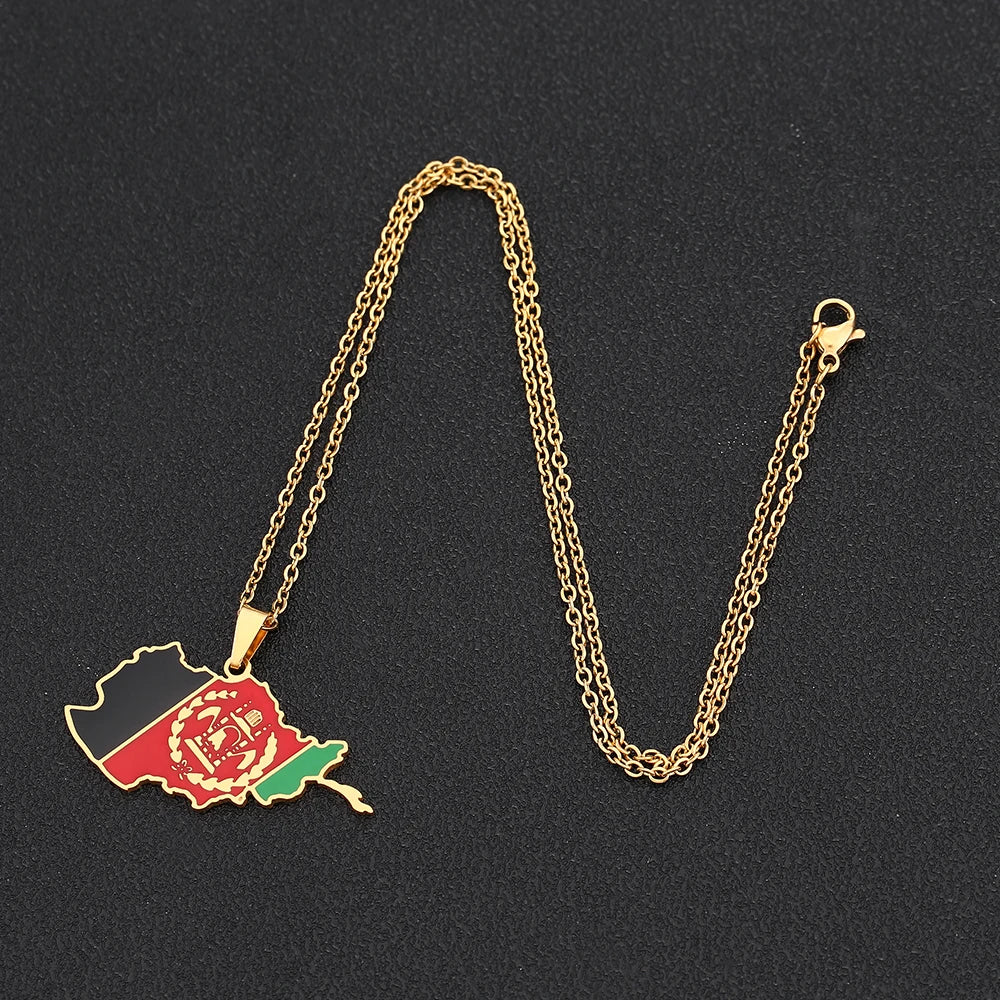 Afghanistan Map Flag Pendant Necklace