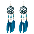 TopHanqi Bohemian Hollow Dream Catcher Leaf Feather Earrings