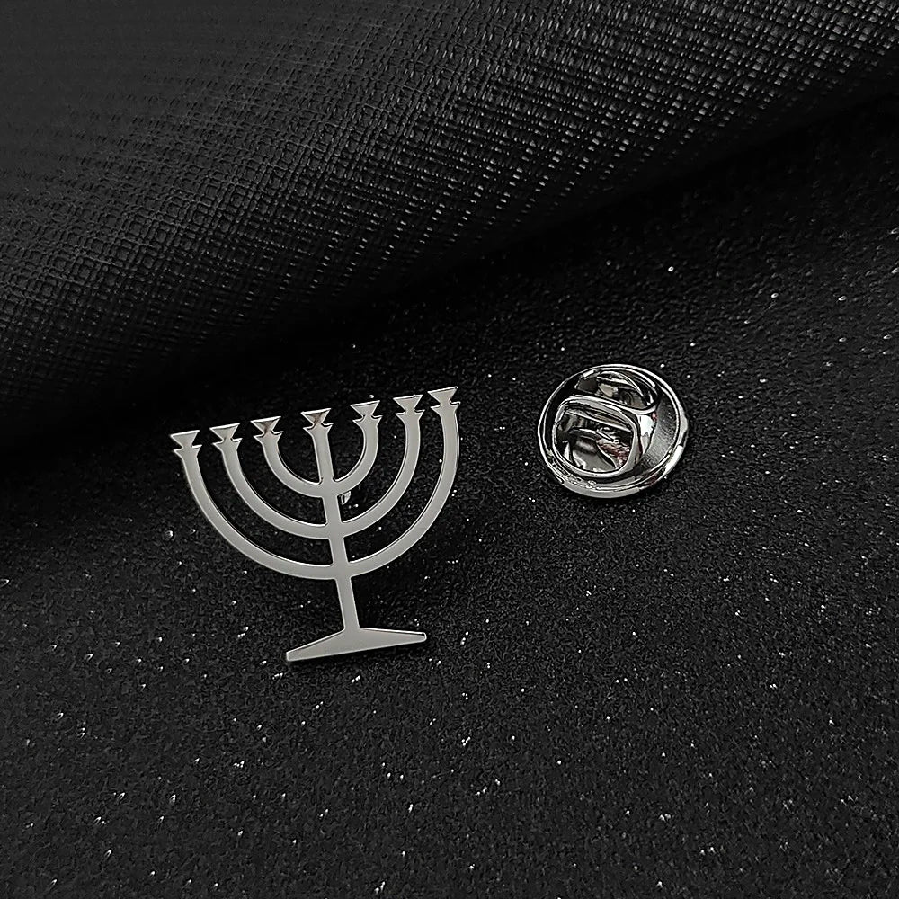 Jewish menorah men's brooch stainless steel lapel pin