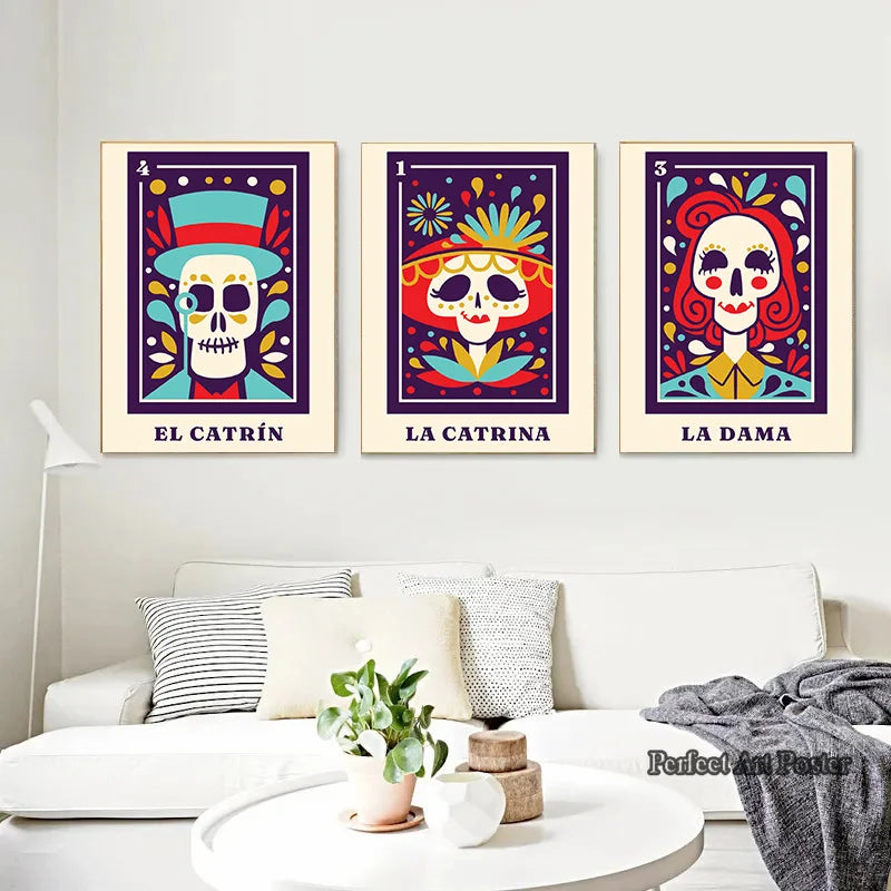 Mexican Skeleton Wall Art Canvas Painting Day of The Dead