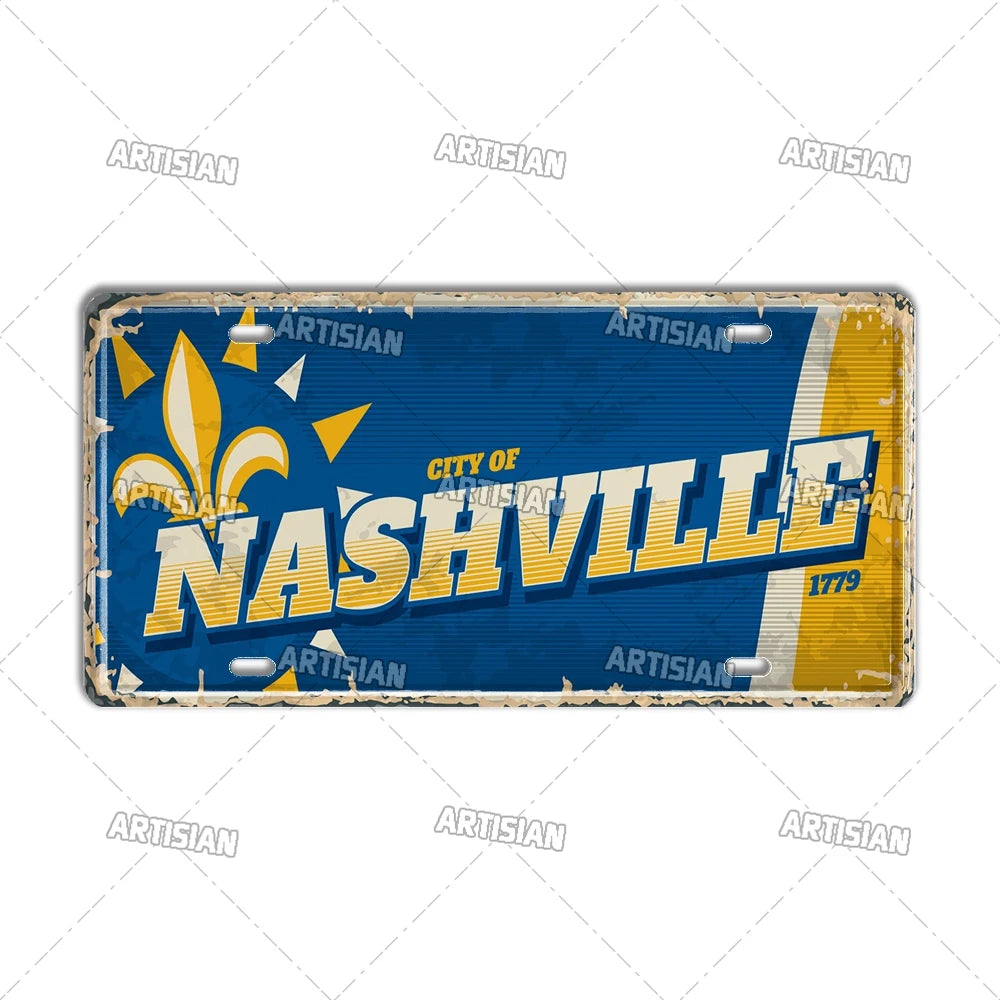 USA License Plate Landmark Metal Sign