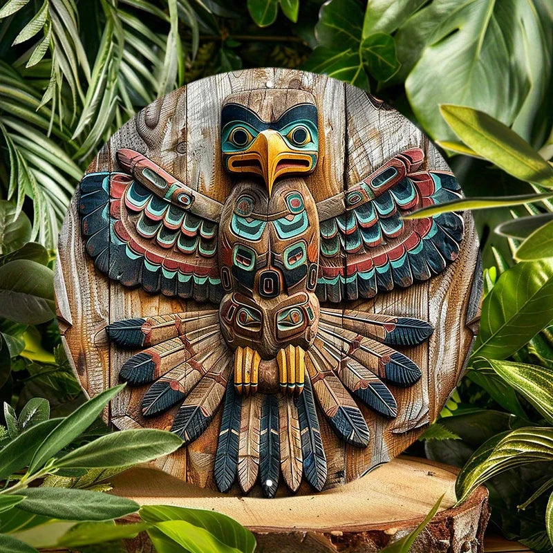 Native American Totem Pole Round Aluminum Wall Art