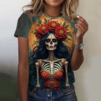 Women's T-shirt for Girls Short Sleeve Day of the Dead Undead Skull